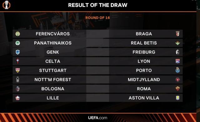 kaiyun官方-欧联&amp;欧协16强抽签：维拉对阵里尔，罗马打响内战